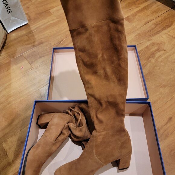 New STUART WEITZMAN Hinterland Tan/Saddle Suede Block Heel Over The Knee Boot 9 - Picture 1 of 12